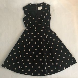 Kate Spade Black Polka Dot Flare Midi Dress EUC